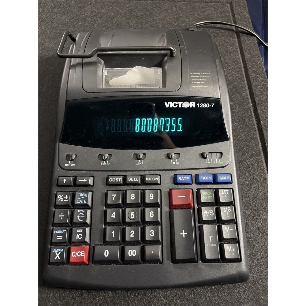 Victor 1280-7 Multi Function Printing Calculator Digital Print Display Working